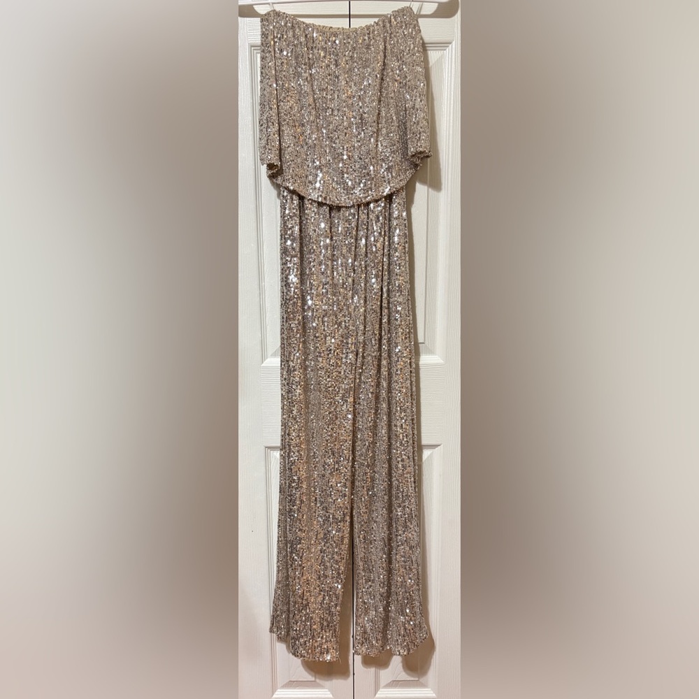 Altar’d State Women’s Size XS Champagne Sparkle Jumpsuit NWT